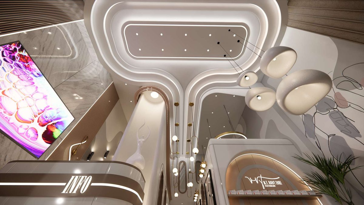 Soft-formed suspended ceiling detail with concealed lighting